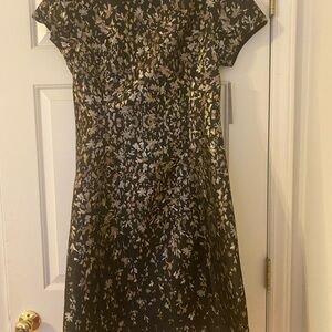 Teri Jon Black and Gold Patterned Dress